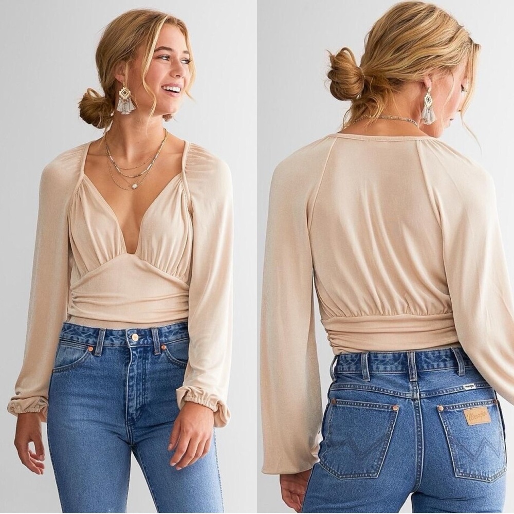 Free People In Your Arms Bodysuit Nude Beige Long Sleeve NWT XS #168